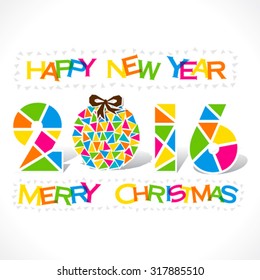 creative happy new year 2016 or merry Christmas tree greeting design with triangle vector