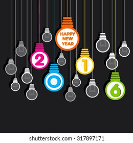 creative happy new year 2016 bulb hang background vector 