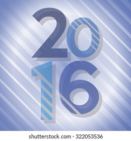 Creative Happy New Year 2016 number. Decorative vintage geometric inscription. For calendar, invitation, post cards, congratulation. business mail. eps 10. Color: white, blue, grey.  Striped backdrop.