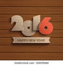 Creative happy new year 2016 design on wood background. Vector.