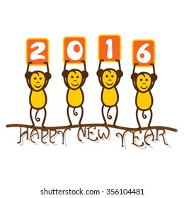 creative happy new year 2016 design by monkey , monkey year design vector