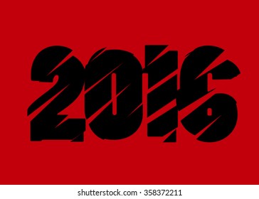  Creative Happy new year 2016 Text Design. Elegant greeting card design with stylish scratched applique letters. Vector paper illustration on red background