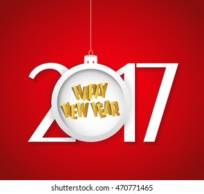 Creative happy new year 2017 text design with christmas ball