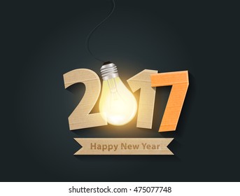 Creative happy new year 2017 with light bulb idea design. Vector illustration.