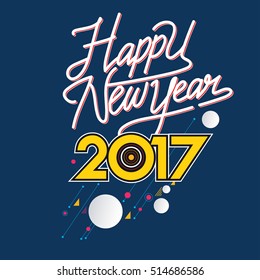 Creative Happy New Year 2017 greeting card design. Vector typography and lettering