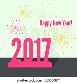 creative happy new year 2017 with bursts of multicolored fireworks. 