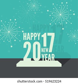 creative happy new year 2017 with bursts of multicolored fireworks. 