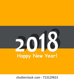 Creative happy new year 2018 design. Flat design with shadow. Outline. Vector