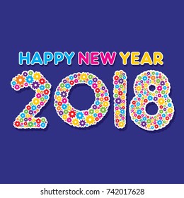 creative happy new year 2018 poster design by colorful gear