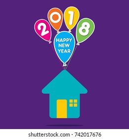 creative happy new year 2018 poster design with new house