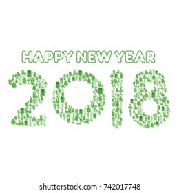 creative happy new year 2018 poster design by go green concept