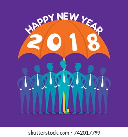 creative happy new year 2018 poster design team under umbrella
