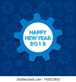 creative happy new year 2018 poster design by gear with background
