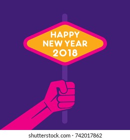 creative happy new year 2018 poster design hold banner in hand