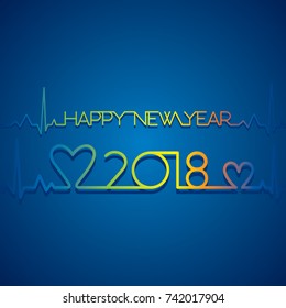 creative happy new year 2018 poster design by heart beat graph concept