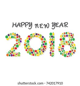 creative happy new year 2018 poster design by fruit and vegetable