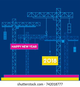 creative happy new year 2018 poster design by construction concept