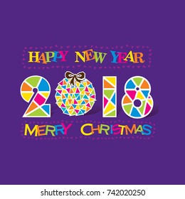creative happy new year 2018 poster design using triangle pattern