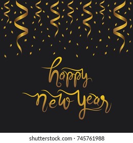 creative happy new year 2018 design by golden color ribbon