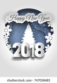 Creative happy new year 2018 design. Happy new year and Merry christmas, paper art and craft style.