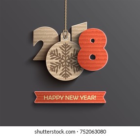 Creative happy new year 2018 design card in paper style. Vector illustration.