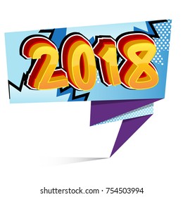 Creative happy new year 2018 design card on comic book background. Vector illustration.