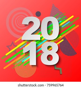 Creative happy new year 2018 design card on modern background. Vector illustration.