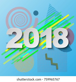 Creative happy new year 2018 design card on modern background. Vector illustration.