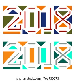 Creative Happy new year 2018 greeting card design. Typography and lettering. Abstract vector illustration. 