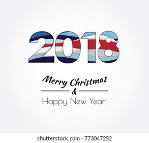 Creative happy new year 2018 design card in paper style. Winter holiday numbers and festive greetings. Paper cut multi color layers. Vector illustration. Festive stickers. Mock-up for your design