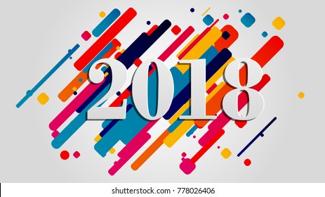 Creative happy new year 2018 design card on modern background. Vector illustration.