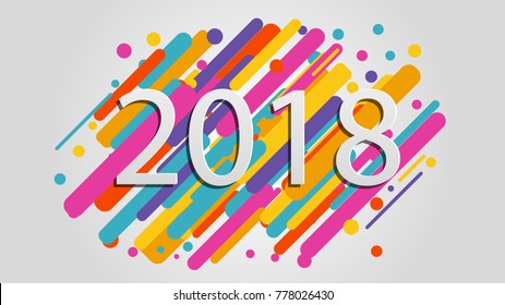 Creative happy new year 2018 design card on modern background. Vector illustration.