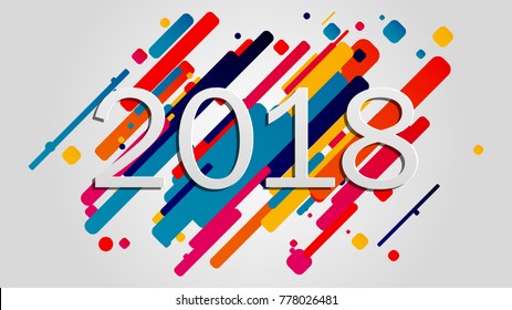 Creative happy new year 2018 design card on modern background. Vector illustration.