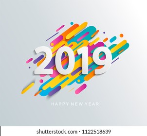 Creative happy new year 2019 card on modern dynamic background. Perfect for presentations, flyers and banners, leaflets, postcards and posters. Vector illustration EPS10