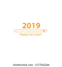 Creative happy new year 2019 design with Progress loading bar with airplane is in a dotted line. The flying apartment is black. The waypoint is for a tourist trip. Track on a white background. Vector