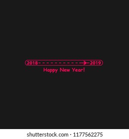 Creative happy new year 2019 design with Progress loading bar with airplane is in a dotted line. The flying apartment is black. The waypoint is for a tourist trip. Track on a black background. Vector