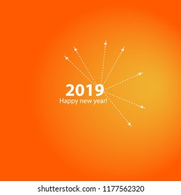 Creative happy new year 2019 design with Progress loading bar with airplane is in a dotted line. The flying apartment is black. The waypoint is for a tourist trip. Track on a orange background. Vector