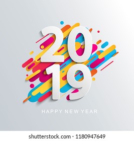 Creative happy new year 2019 banner on modern background for your seasonal flyers, greetings card and christmas themed invitations. Vector illustration. Vector illustration.