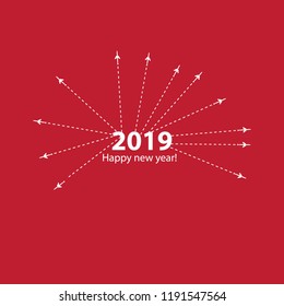 Creative happy new year 2019 design with Progress loading bar with airplane is in a dotted line. The flying apartment is black. The waypoint is for a tourist trip. Track on a pink background. Vector