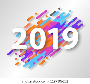 Creative happy new year 2019 card on modern dynamic background. Perfect for presentations, flyers and banners, leaflets, postcards and posters. Vector illustration EPS10