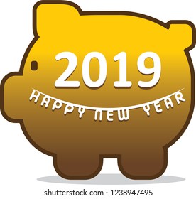 creative happy new year 2019 greeting, text written on piggy bank