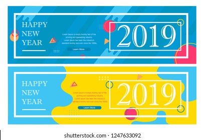 Creative happy new year 2019 card on modern dynamic background. Perfect for presentations, flyers and banners, leaflets, postcards and posters. 