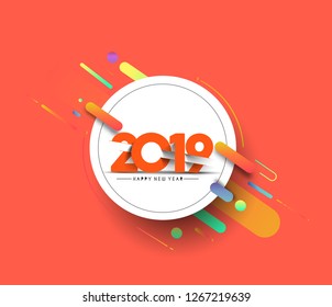 Creative Happy New Year 2019 Text on Abstract modern dynamic background. Perfect for presentations, flyers and banners,