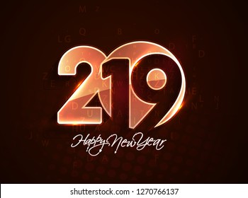 Creative Happy New Year 2019 Text on Abstract modern dynamic background. Perfect for presentations, flyers and banners, - Vector 