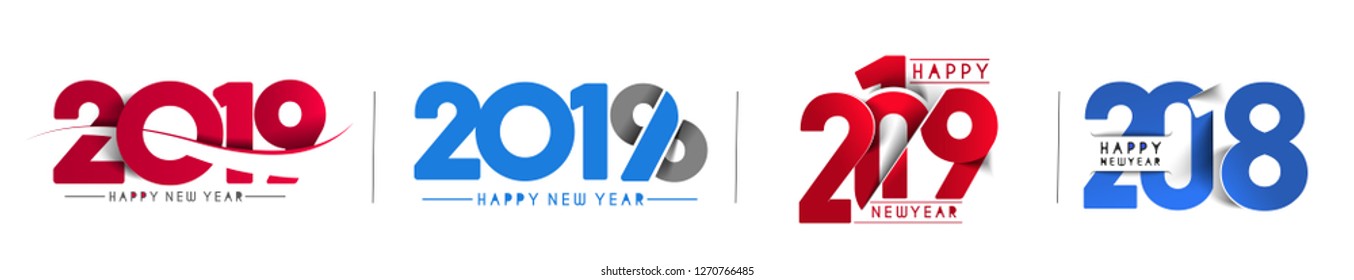 Creative Happy New Year 2019 Text on Abstract modern dynamic background. Perfect for presentations, flyers and banners, - Vector 
