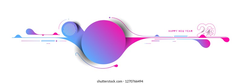 Creative Happy New Year 2019 Text on Abstract modern dynamic background. Perfect for presentations, flyers and banners, - Vector 
