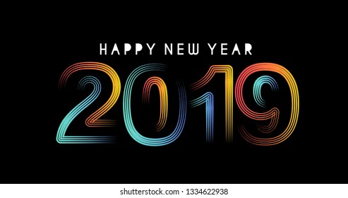 Creative Happy New Year 2019 Text on Abstract modern dynamic background. Perfect for presentations, flyers and banners.

