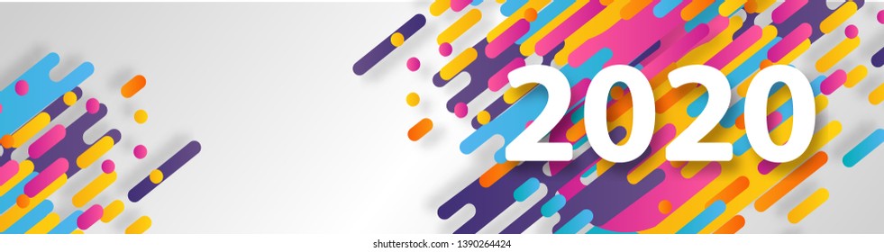Creative happy new year 2020 card on modern dynamic background. Perfect for presentations, flyers and banners, leaflets, postcards and posters. Vector illustration EPS10