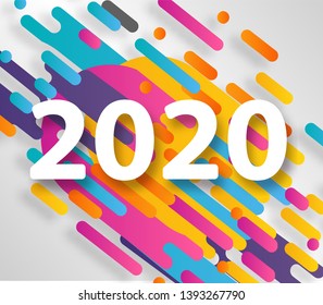 Creative happy new year 2020 card on modern dynamic background. Perfect for presentations, flyers and banners, leaflets, postcards and posters. Vector illustration EPS10