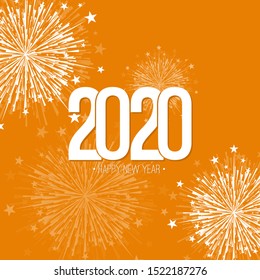 Creative happy new year 2020 with bursts of fireworks. Vector illustration.